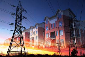 Domestic Energy Lines Photo Montage - stock photos and royalty-free images