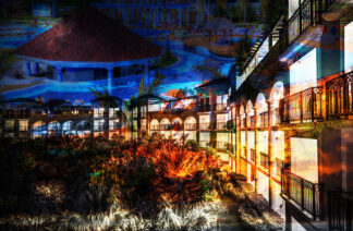 Caribbean Hotel Photo Montage - stock photos and royalty-free images