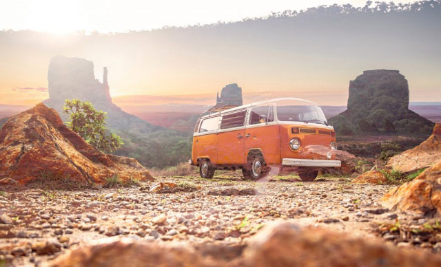 Vintage VW Camper Van Road Trip 01 - stock photos and royalty-free images