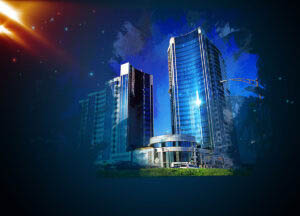 Office Buildings Art Background with Copy Space